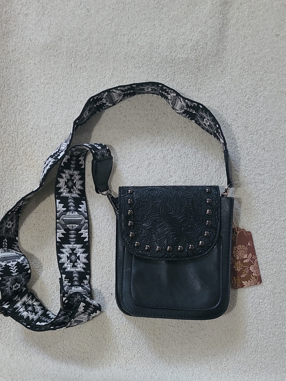 Sam & Hadley Black & White Studded Sliver Accessories Crossbody NWT